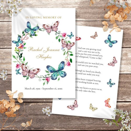 Butterflies Funeral Memorial Prayer Poem Card