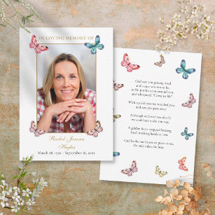 Butterflies Funeral Prayer Poem Photo Card