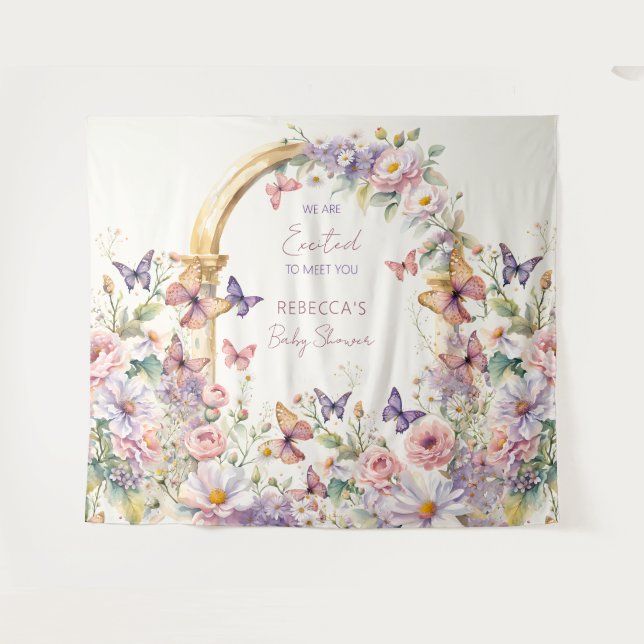 Butterflies garden baby shower photo backdrop (Front (Horizontal))