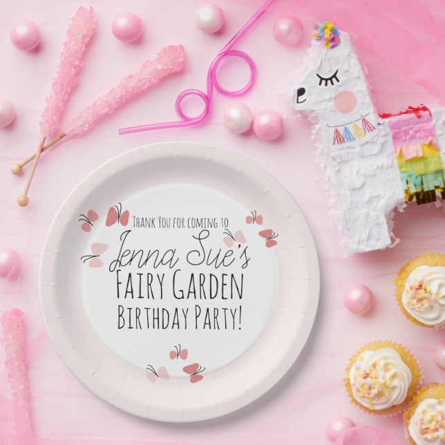 Butterflies Garden Birthday Pink     Paper Plates (Party)