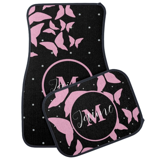 Butterflies Gems Initial Personalized Name  Car Floor Mat (Set)