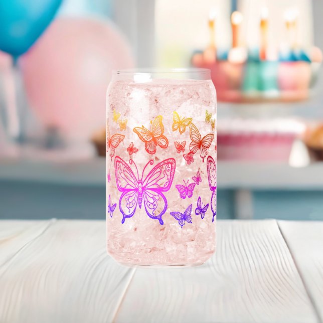 Butterflies Gift for Her, Rainbow, Colorful Can Glass (Insitu (Baby Shower))