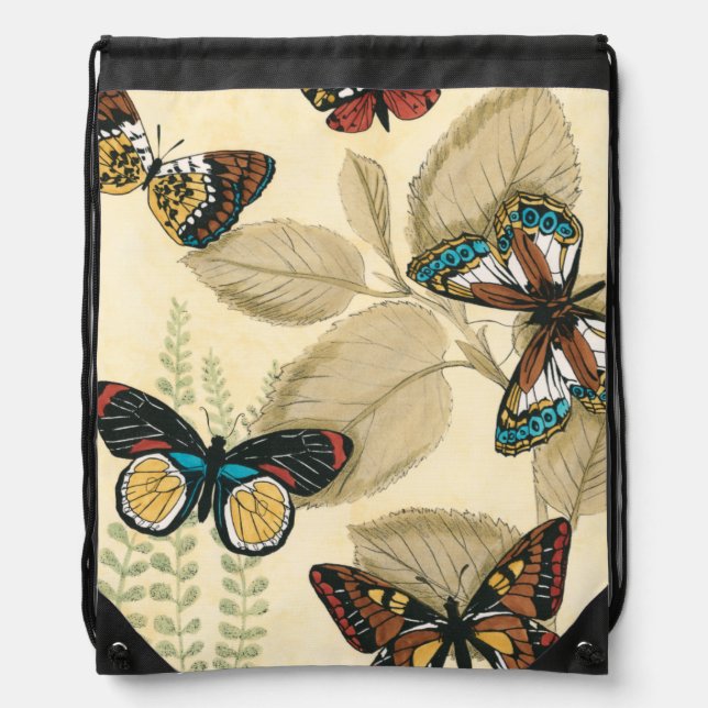 Butterflies Gliding Over Leaves Drawstring Bag (Front)