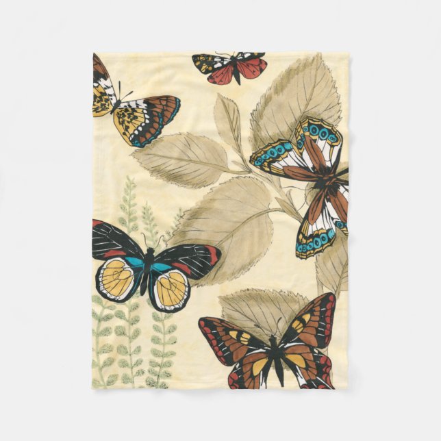Butterflies Gliding Over Leaves Fleece Blanket (Front)