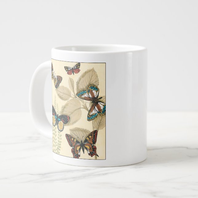 Butterflies Gliding Over Leaves Giant Coffee Mug (Front Left)