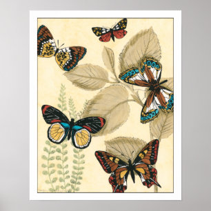 Butterflies Gliding Over Leaves Poster