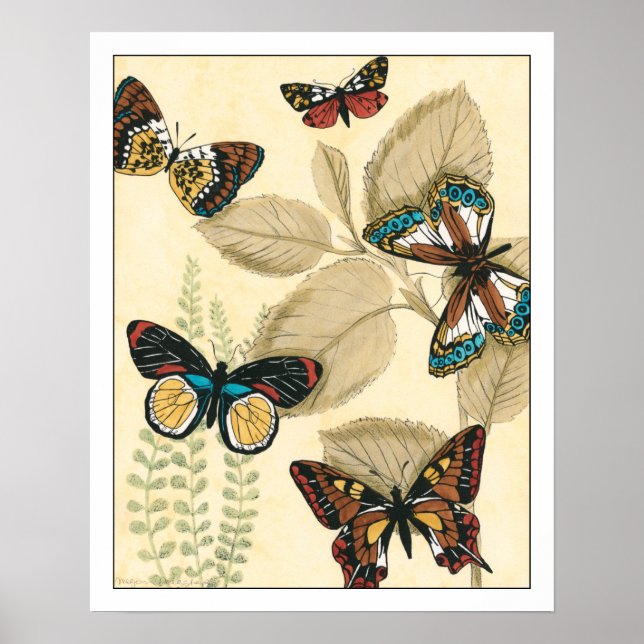 Butterflies Gliding Over Leaves Poster (Front)