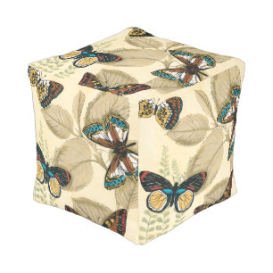 Butterflies Gliding Over Leaves Pouf