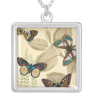 Butterflies Gliding Over Leaves Silver Plated Necklace