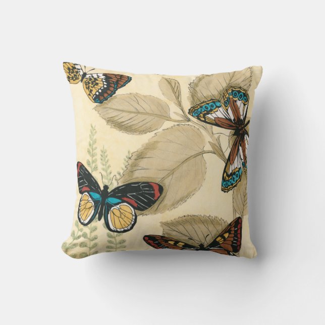 Butterflies Gliding Over Leaves Throw Pillow (Front)