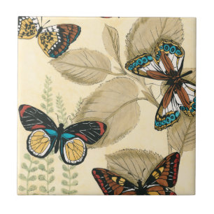 Butterflies Gliding Over Leaves Tile
