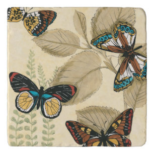 Butterflies Gliding Over Leaves Trivet