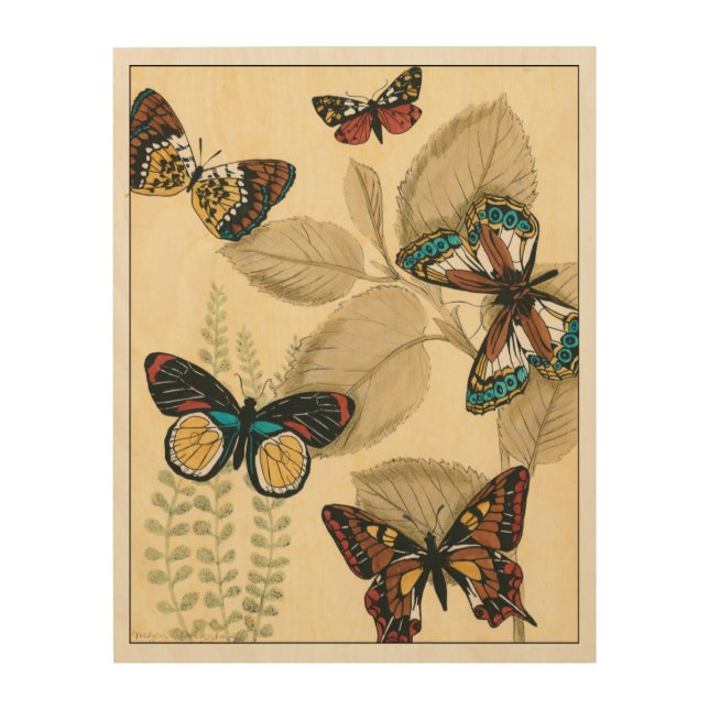 Butterflies Gliding Over Leaves Wood Wall Art (Front)