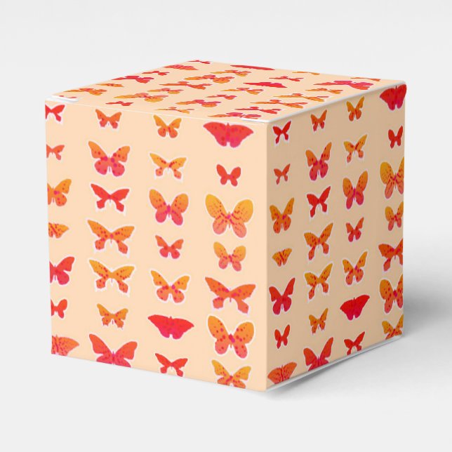 Butterflies, gold, coral pink, soft orange favor boxes (Front Side)
