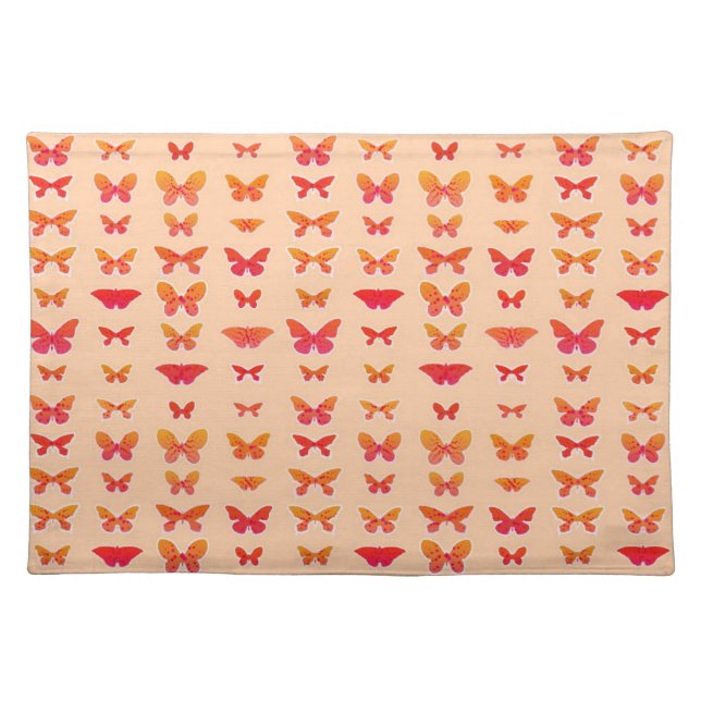Butterflies, gold, coral, soft orange background placemat (Front)