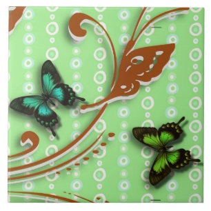 Butterflies green background tile