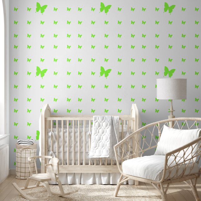 Butterflies Green On White  Wallpaper (Kids)