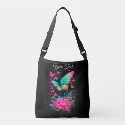 Butterflies green yellow floral pink painting chic crossbody bag