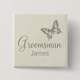 Butterflies Groomsman cream wedding pin / button