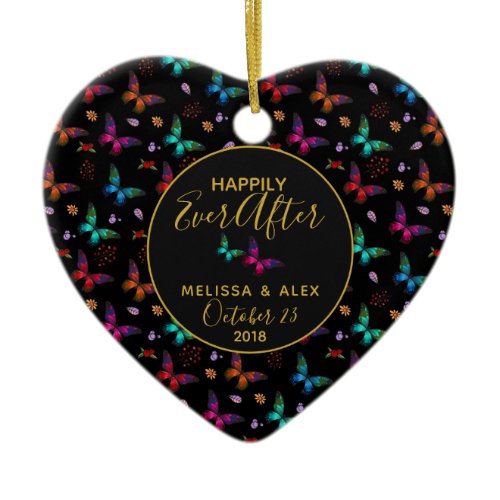 Butterflies Happily Ever After Wedding Ceramic Ornament