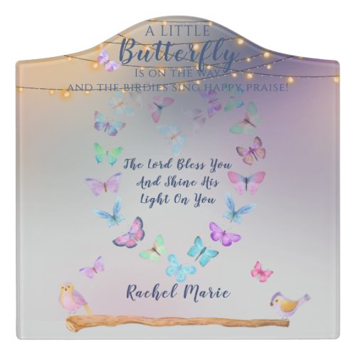 Butterflies Heart Shape Prayer Blessings Door Sign