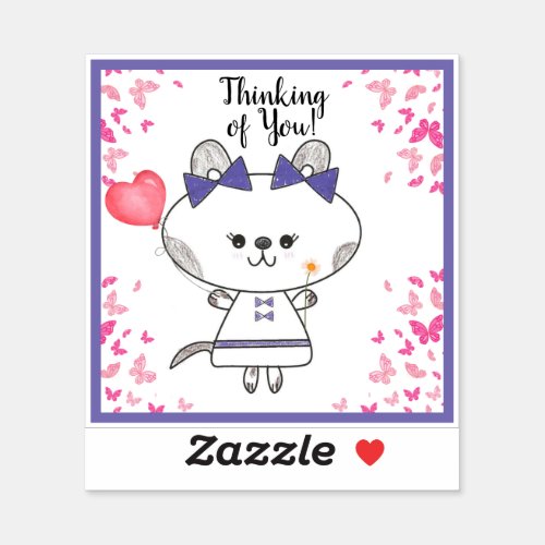 Butterflies Hearts and Bows Cute Kitty Sticker