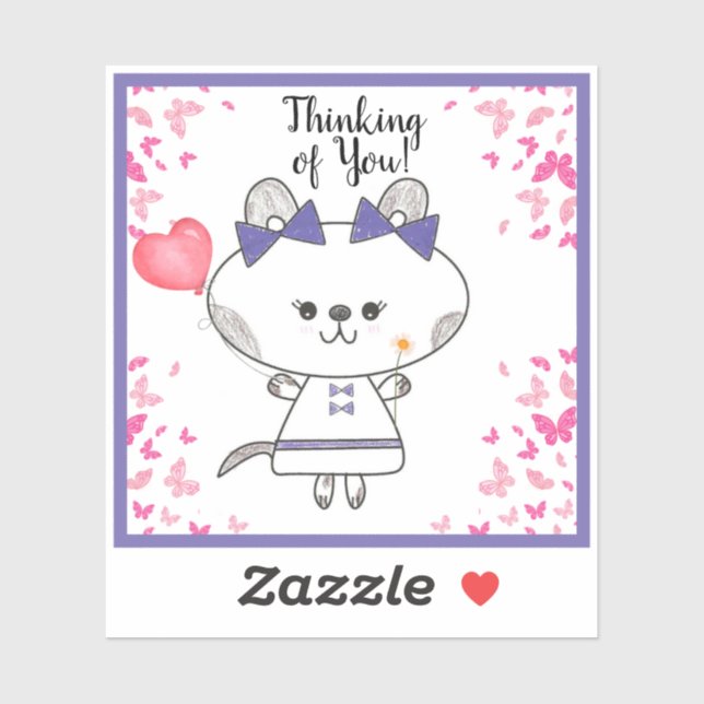 Butterflies, Hearts, and Bows Cute Kitty Sticker (Sheet)