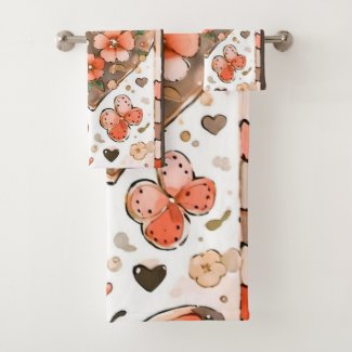 Butterflies, Hearts and Flowers Bath Towel Set