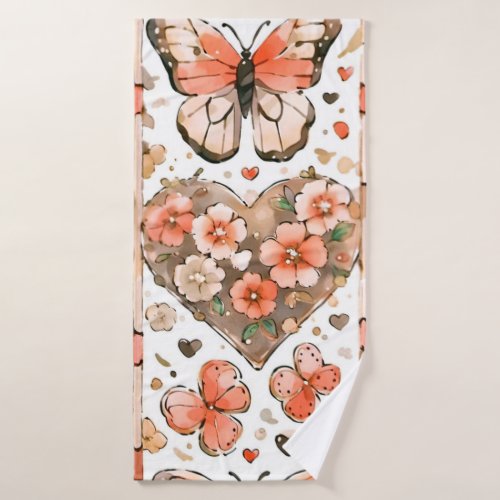 Butterflies Hearts and Flowers Bath Towel Set