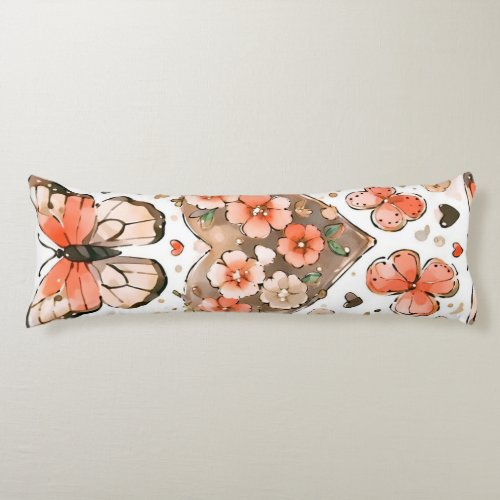 Butterflies Hearts and Flowers Body Pillow