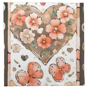 Butterflies, Hearts and Flowers Cloth Napkin