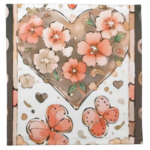 Butterflies Hearts and Flowers Cloth Napkin