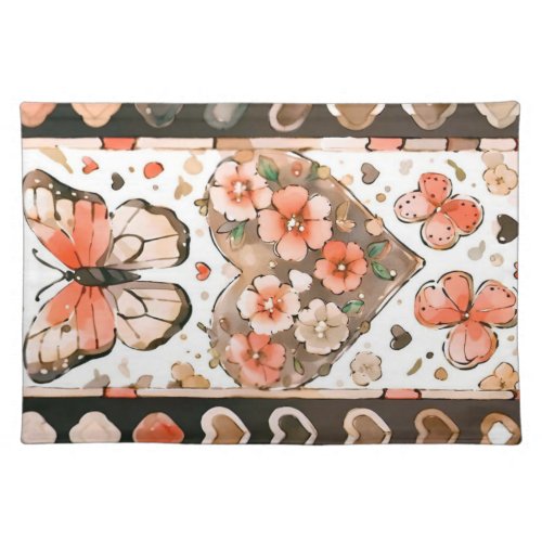 Butterflies Hearts and Flowers Cloth Placemat