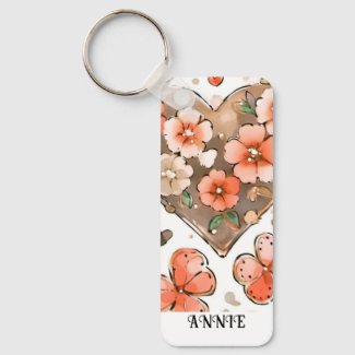 Butterflies, Hearts and Flowers Custom Name Keychain