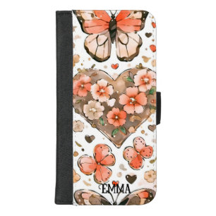 Butterflies, Hearts and Flowers Custom Name iPhone 8/7 Plus Wallet Case