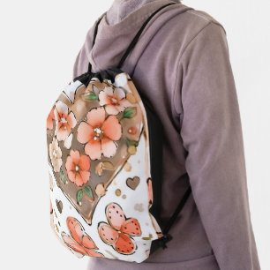 Butterflies, Hearts and Flowers Drawstring Bag