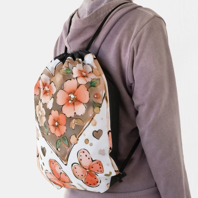 Butterflies, Hearts and Flowers Drawstring Bag (Insitu)