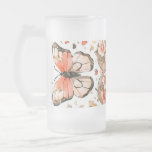 Butterflies, Hearts and Flowers Frosted Glass Beer Mug