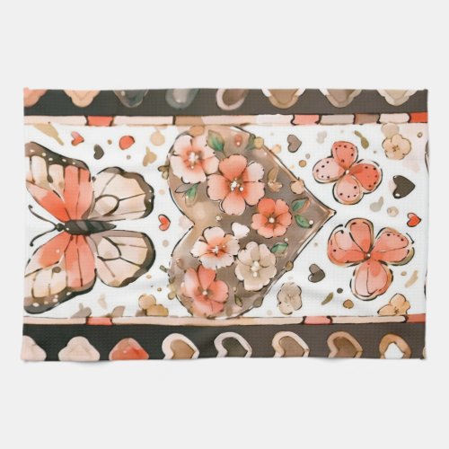 Butterflies Hearts and Flowers Kitchen Towel