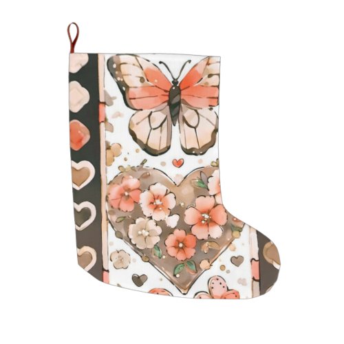 Butterflies Hearts and Flowers Large Christmas Stocking