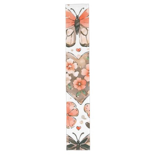 Butterflies Hearts and Flowers Long Table Runner