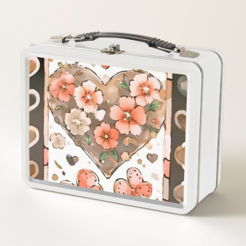 Butterflies Hearts and Flowers Metal Lunch Box