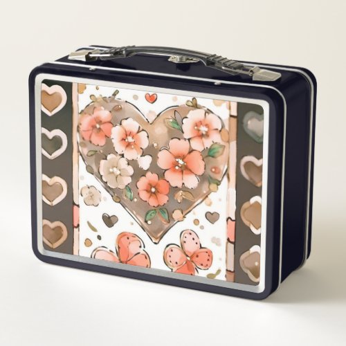 Butterflies Hearts and Flowers Metal Lunch Box
