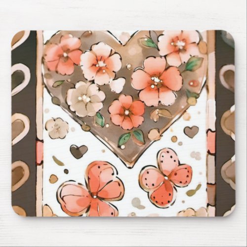 Butterflies Hearts and Flowers Mouse Pad