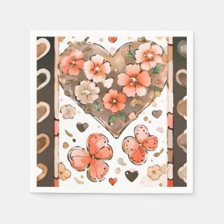 Butterflies, Hearts and Flowers Paper Napkins