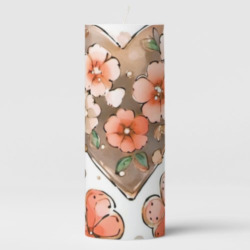 Butterflies Hearts and Flowers Pillar Candle