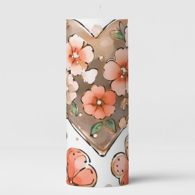 Butterflies, Hearts and Flowers Pillar Candle (Front)