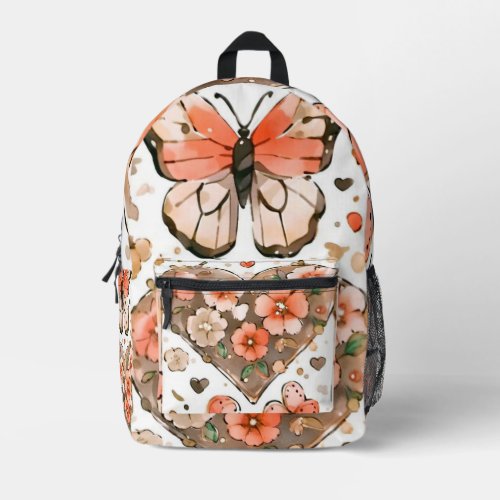 Butterflies Hearts and Flowers Printed Backpack