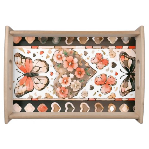 Butterflies Hearts and Flowers Serving Tray