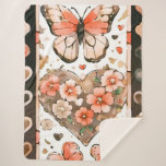 Butterflies, Hearts and Flowers Sherpa Blanket